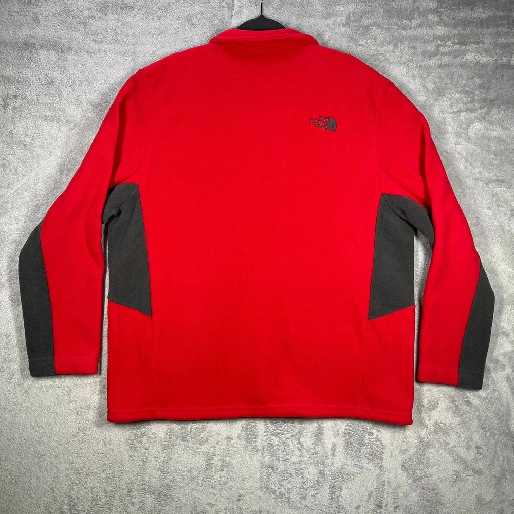 The North Face Fleece Jacket Mens XXL Red Full Zip Grey Panels KH136